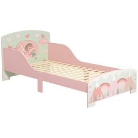 Cama infantil de madera 143x77x60 cm para niños 3-6 años con barreras de protección rosa