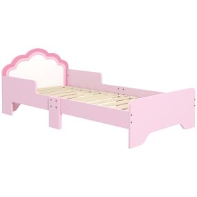 Cama infantil 70x140 cm con barrera anticaídas, somier y cabecero nube, rosa