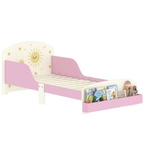 Cama infantil 70x140 cm de madera rosa con almacenaje y protección anticaída para +3 años