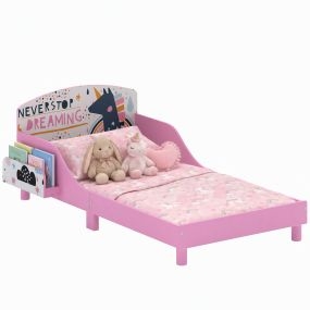 Cama Infantil con Almacenaje, 70x140 cm, Cama Montessori con Barandillas, Tema de Superniña, para Niños y Niñas de 3-8 Años, Rosa