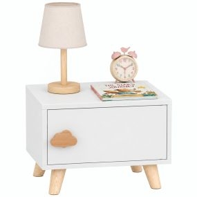 Mesita de Noche Infantil con Compartimento, Mesilla de Noche para Niños Montessori, Antipinzamiento, Patas de Madera, para Niños de 3 a 8 Años, para Salón y Dormitorio, 34x31x25 cm, Blanco