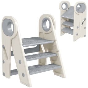 Taburete plegable para niños torre de aprendizaje ajustable antideslizante gris y blanco