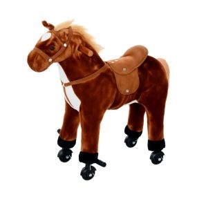 Caballo de juguete con ruedas, sonidos, estructura de metal, 60 kg, 65x28x75 cm, marrón, +2 años