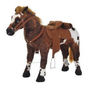Caballo de Juguete Niños Mayores de 2 Años con Silla Sonidos Realistas y Estructura de Metal Carga 60 kg 85x28x60 cm Marrón