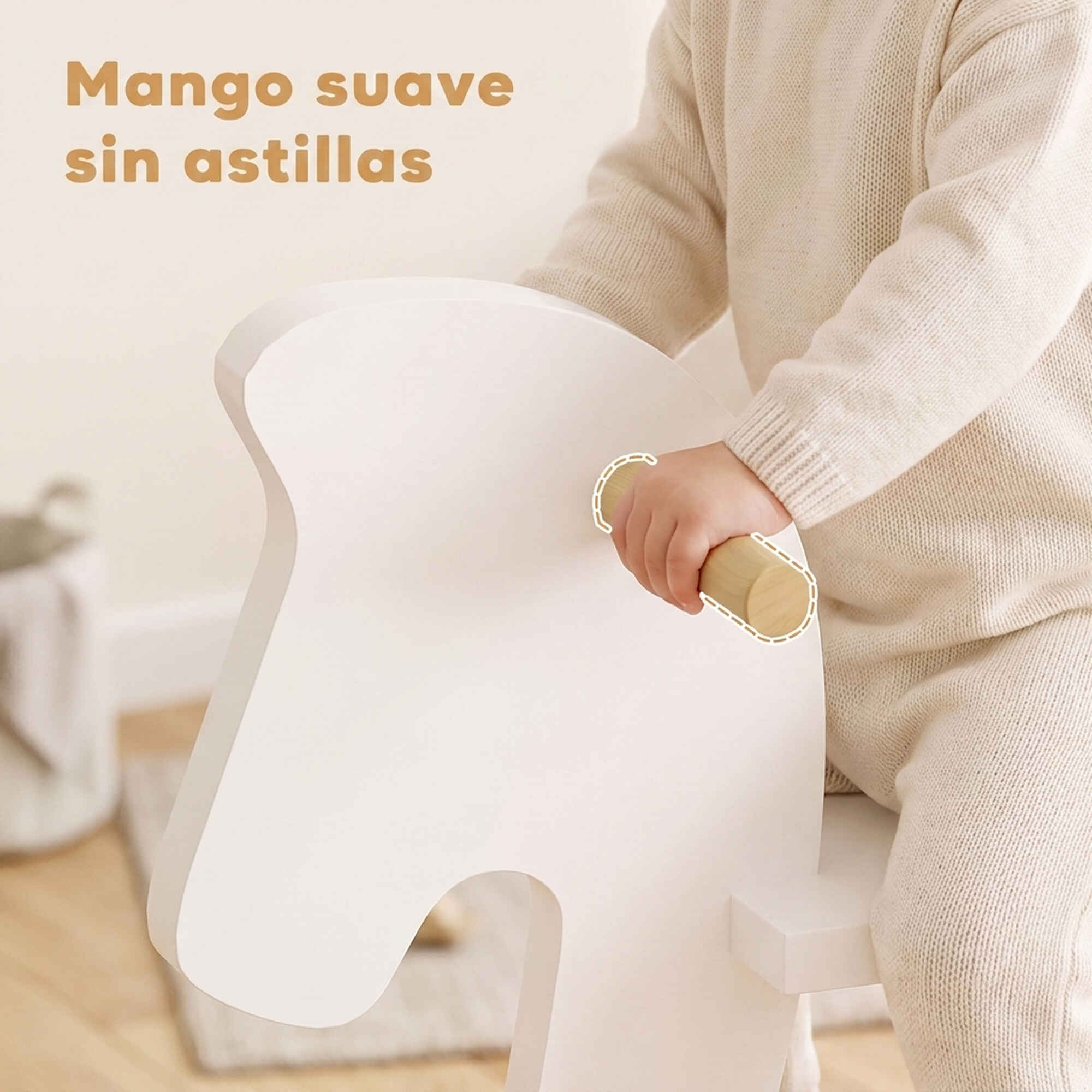 Caballito balancín para bebés con base de madera, blanco, para niños de 1 a 3 años