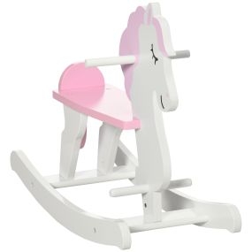 Caballito balancín de madera para niños 1-3 años con manillar y pedales blanco y rosa 68x27x46,5 cm carga 50 kg