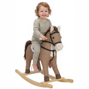 Caballito Balancín para Bebés, Caballo Balancín con Base de Madera Ancha, Sonidos y Asas de Seguridad, Regalo para Niños y Niñas de 12 a 36 Meses, Marrón Oscuro