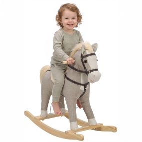 Caballito Balancín para Bebés, Caballo Balancín con Base de Madera Ancha, Sonidos y Asas de Seguridad, Regalo para Niños y Niñas de 12 a 36 Meses, Gris