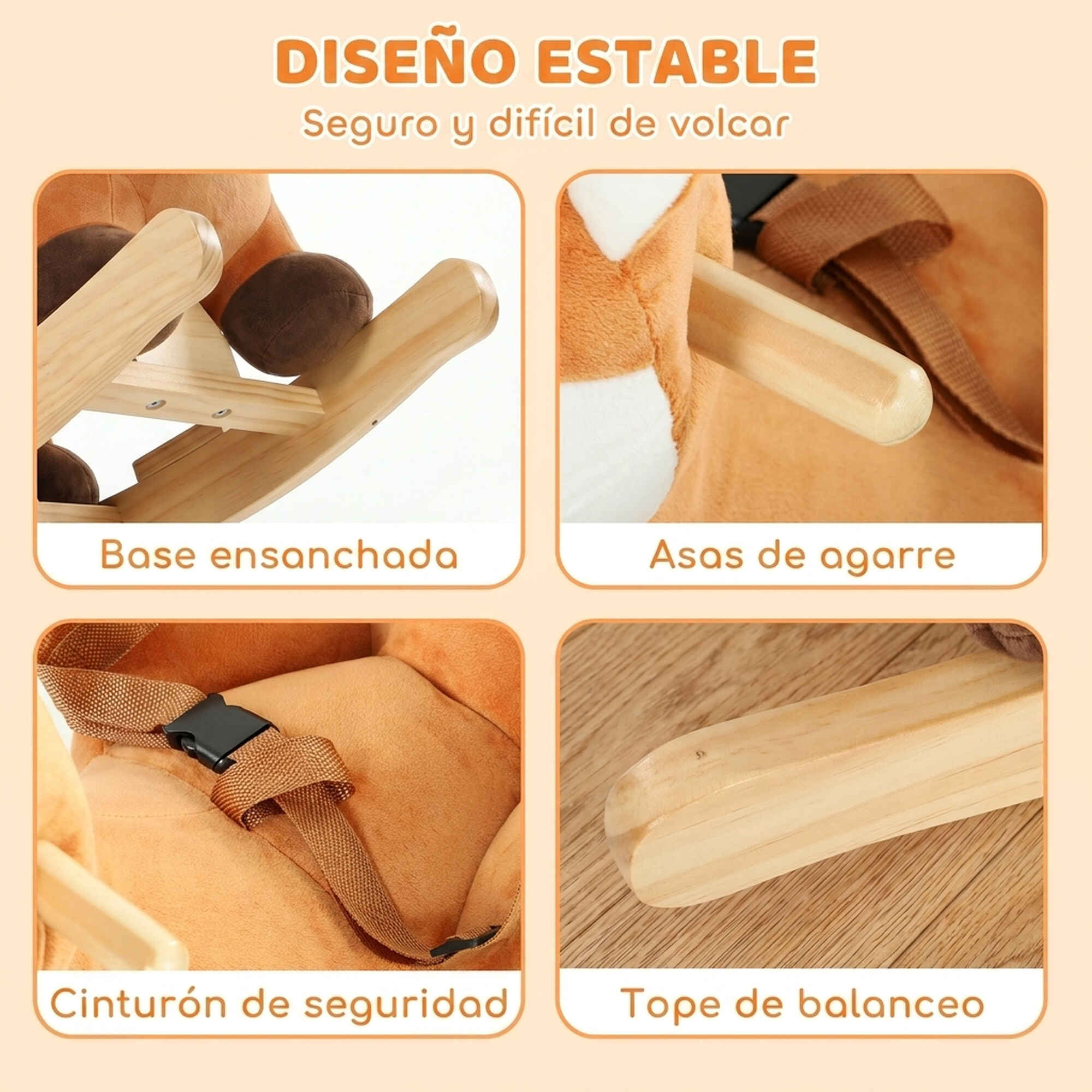 Caballito Balancín para Bebés, Caballo Balancín Diseño de Ciervo con Base Ancha, Sonidos, Cinturón de Seguridad, Topes de Balanceo, Asa, para Niños y Niñas de 12 a 36 Meses, Marrón Oscuro
