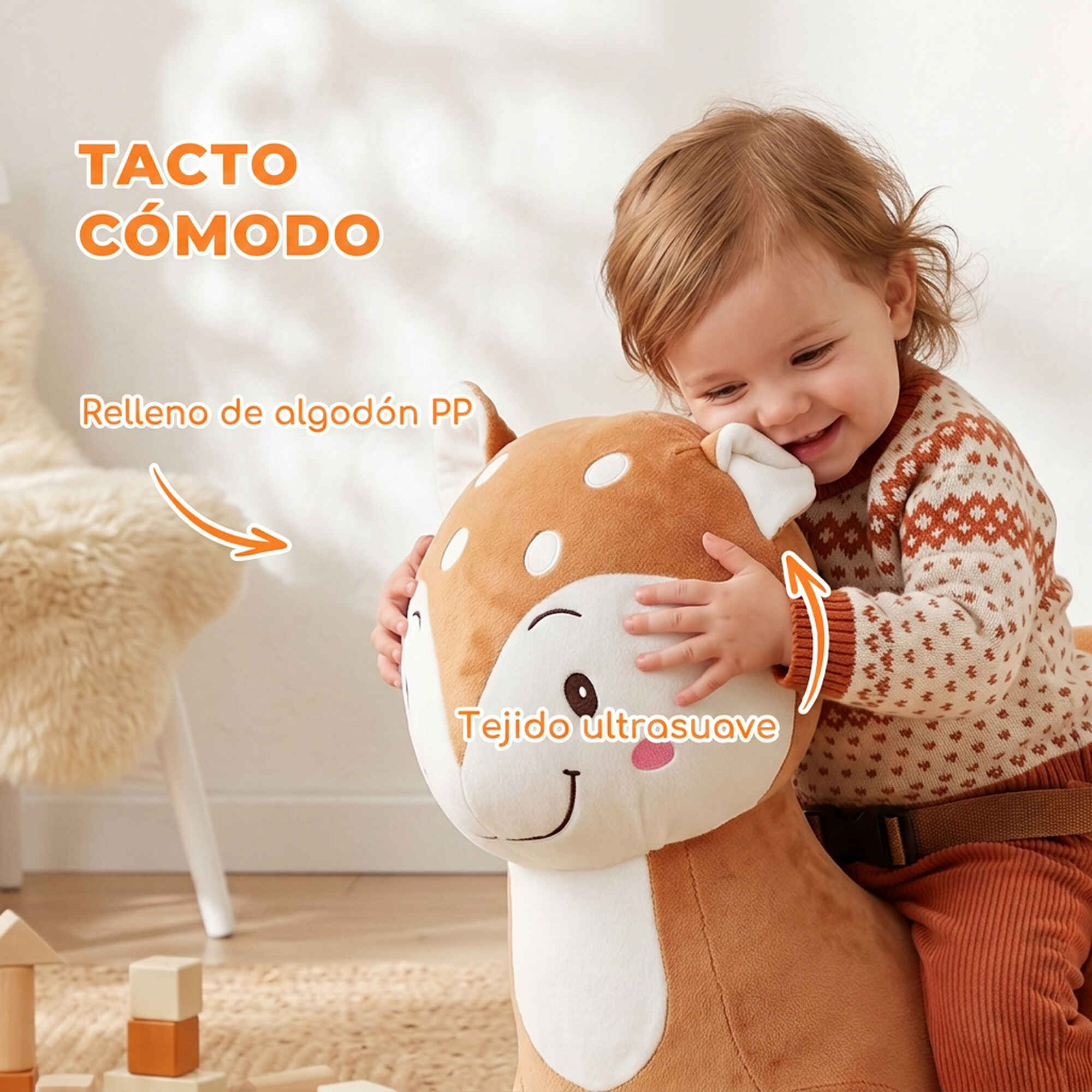 Caballito Balancín para Bebés, Caballo Balancín Diseño de Ciervo con Base Ancha, Sonidos, Cinturón de Seguridad, Topes de Balanceo, Asa, para Niños y Niñas de 12 a 36 Meses, Marrón Oscuro