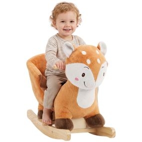 Caballito Balancín para Bebés, Caballo Balancín Diseño de Ciervo con Base Ancha, Sonidos, Cinturón de Seguridad, Topes de Balanceo, Asa, para Niños y Niñas de 12 a 36 Meses, Marrón Oscuro