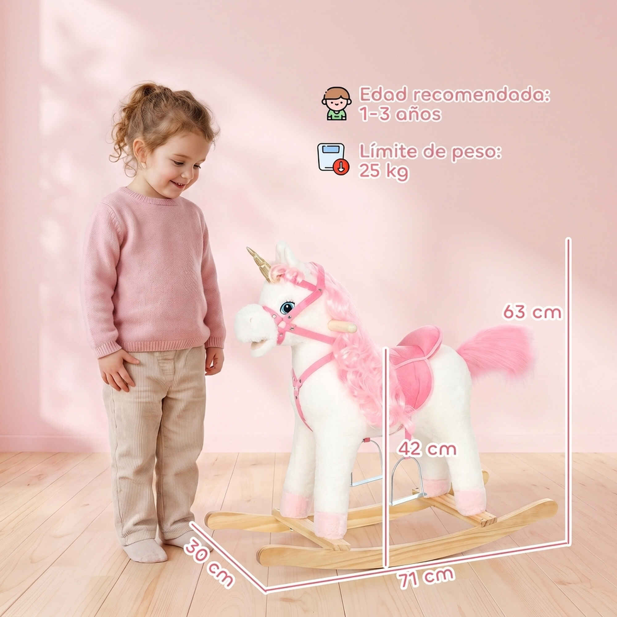 Caballito Balancín para Bebés Unicornio, Caballo Balancín con Sonidos de Cascos y Relinchos, Boca y Cola Móviles, Regalo para Niños y Niñas de 1 a 3 Años, Blanco