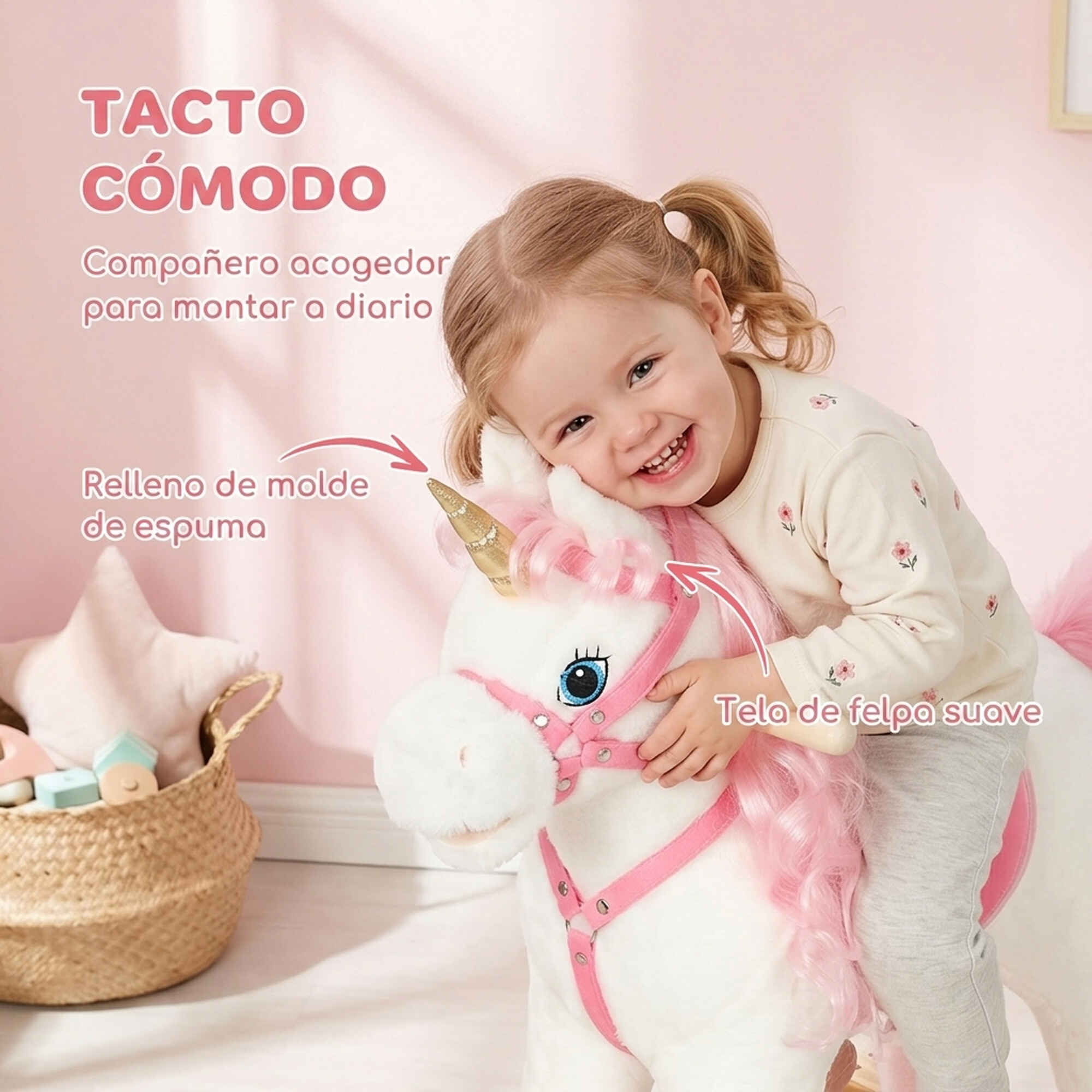 Caballito Balancín para Bebés Unicornio, Caballo Balancín con Sonidos de Cascos y Relinchos, Boca y Cola Móviles, Regalo para Niños y Niñas de 1 a 3 Años, Blanco
