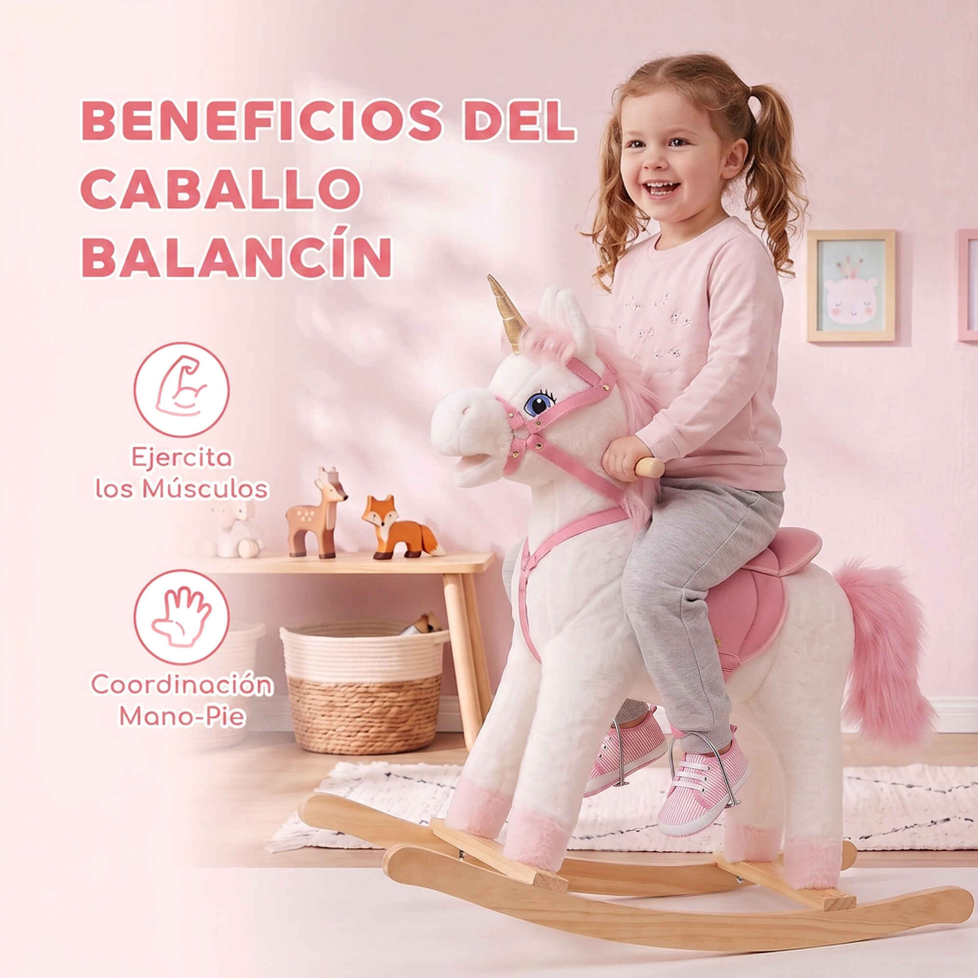Caballito Balancín para Bebés Unicornio, Caballo Balancín con Sonidos de Cascos y Relinchos, Boca y Cola Móviles, Regalo para Niños y Niñas de 1 a 3 Años, Blanco