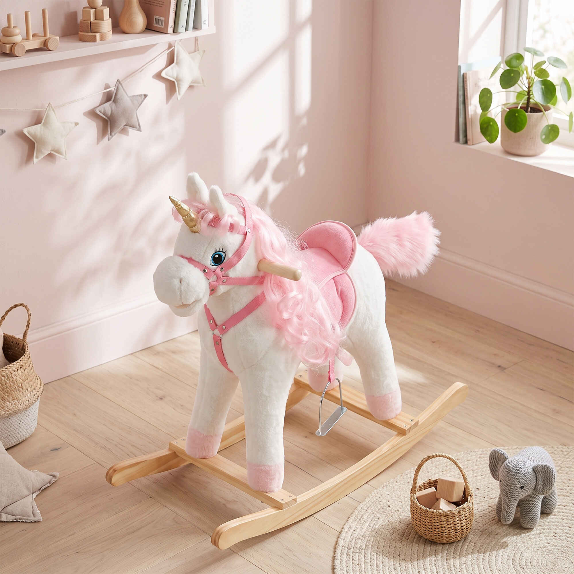 Caballito Balancín para Bebés Unicornio, Caballo Balancín con Sonidos de Cascos y Relinchos, Boca y Cola Móviles, Regalo para Niños y Niñas de 1 a 3 Años, Blanco