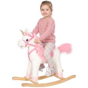 Caballito Balancín para Bebés Unicornio, Caballo Balancín con Sonidos de Cascos y Relinchos, Boca y Cola Móviles, Regalo para Niños y Niñas de 1 a 3 Años, Blanco