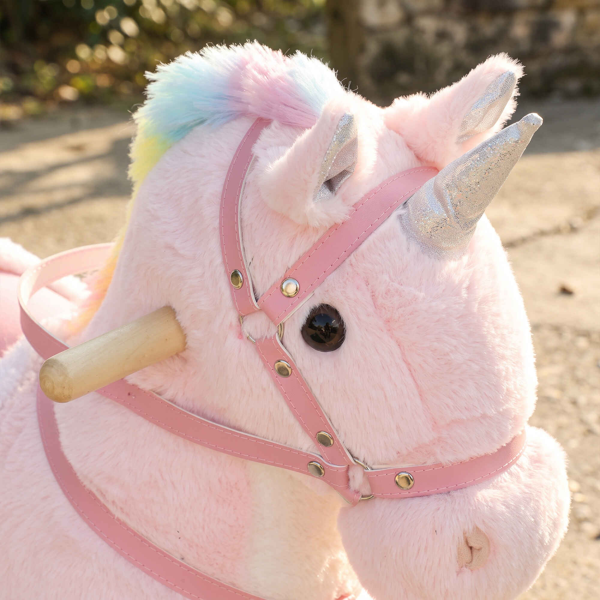 Caballo de Juguete Montar con Ruedas de Unicornio, Caballito Infantil de Peluche con Sonidos, Asas, Reposapiés, Marco de Acero, Regalo para Niños y Niñas 1-3 Años, Carga 40 kg, Rosa
