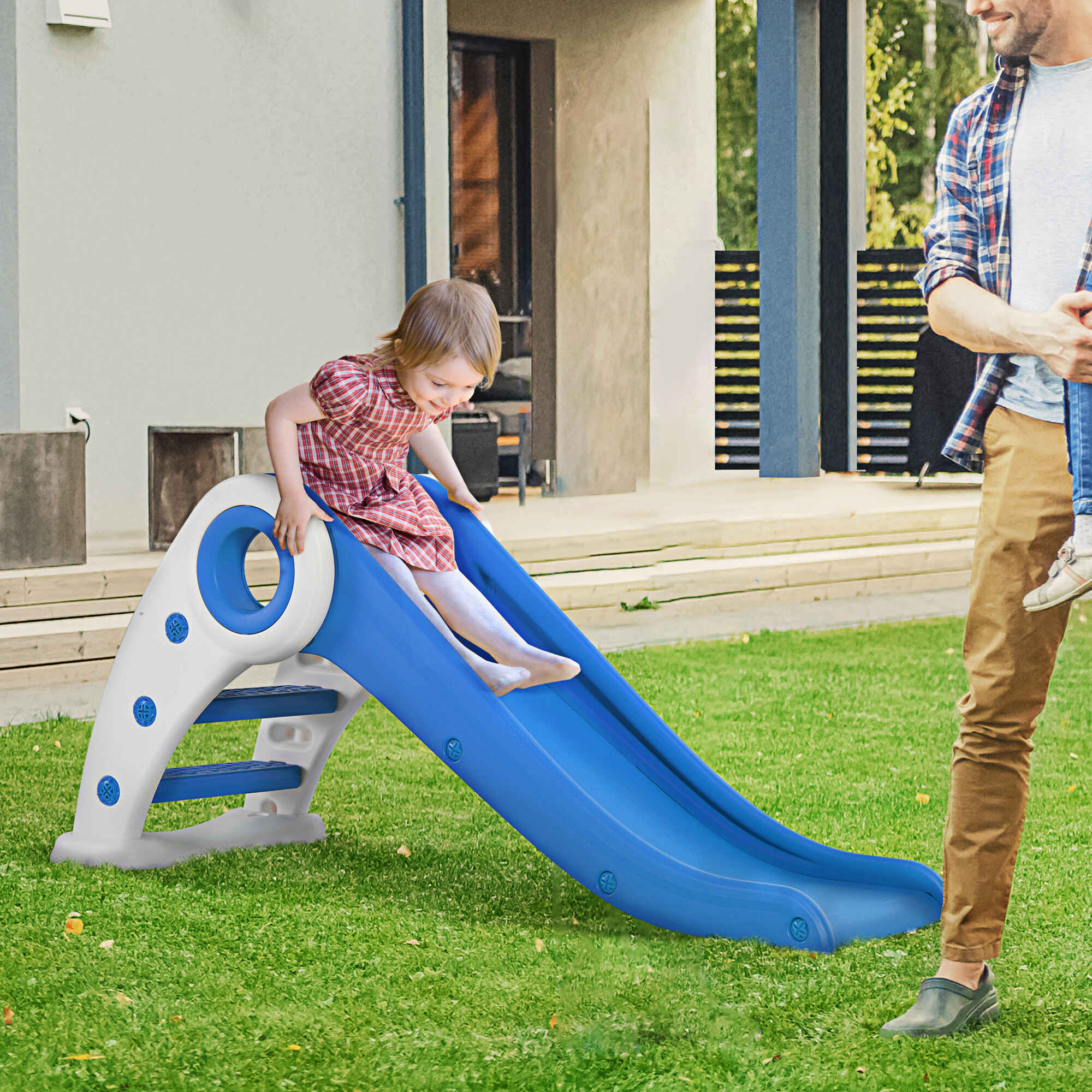 Tobogán infantil plegable para niños 18-36 meses 120x50x56 cm azul