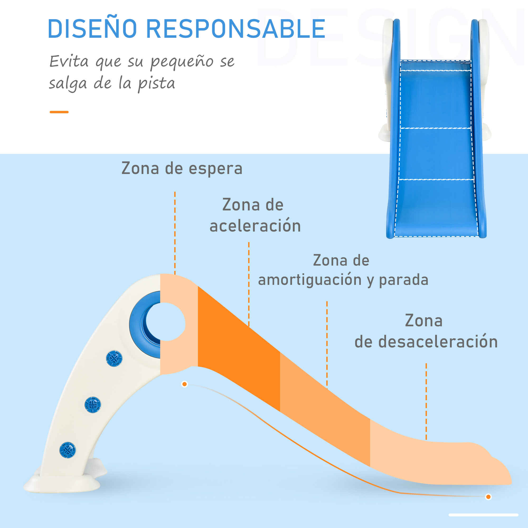 Tobogán infantil plegable para niños 18-36 meses 120x50x56 cm azul