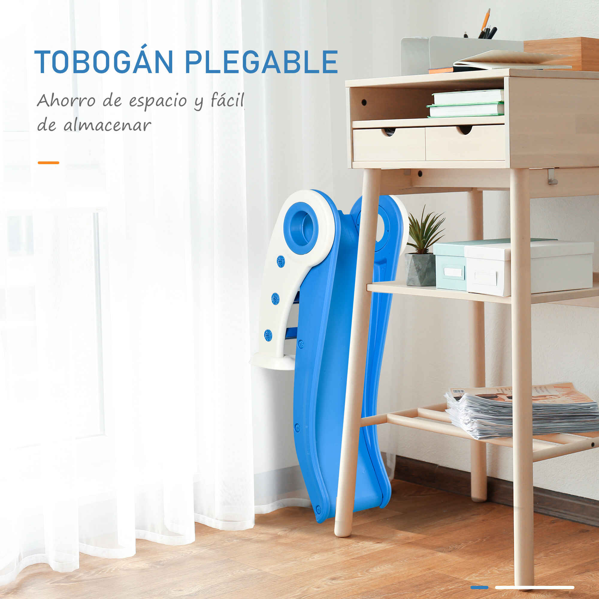 Tobogán infantil plegable para niños 18-36 meses 120x50x56 cm azul