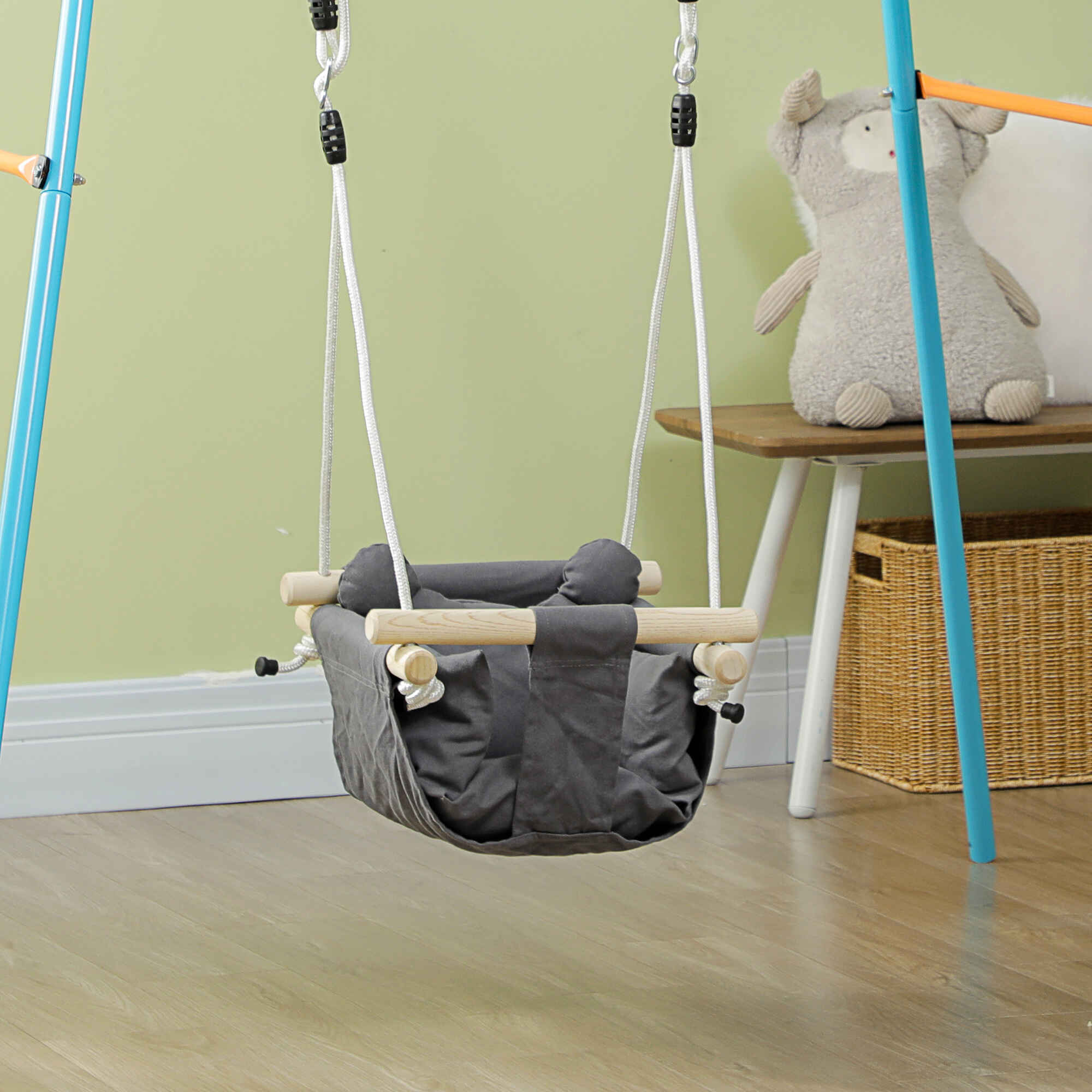 Columpio infantil para bebés de 9 a 36 meses con asiento acolchado gris oscuro 40x40x110-180 cm