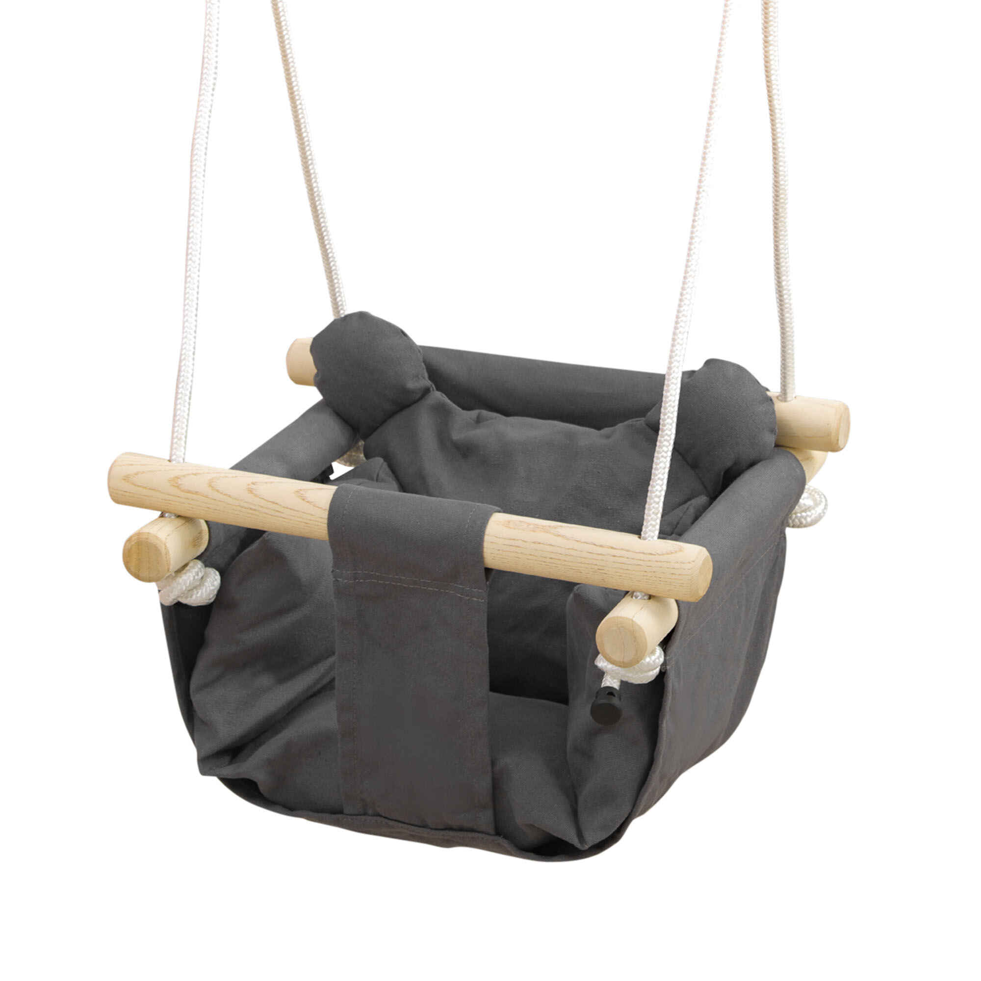 Columpio infantil para bebés de 9 a 36 meses con asiento acolchado gris oscuro 40x40x110-180 cm