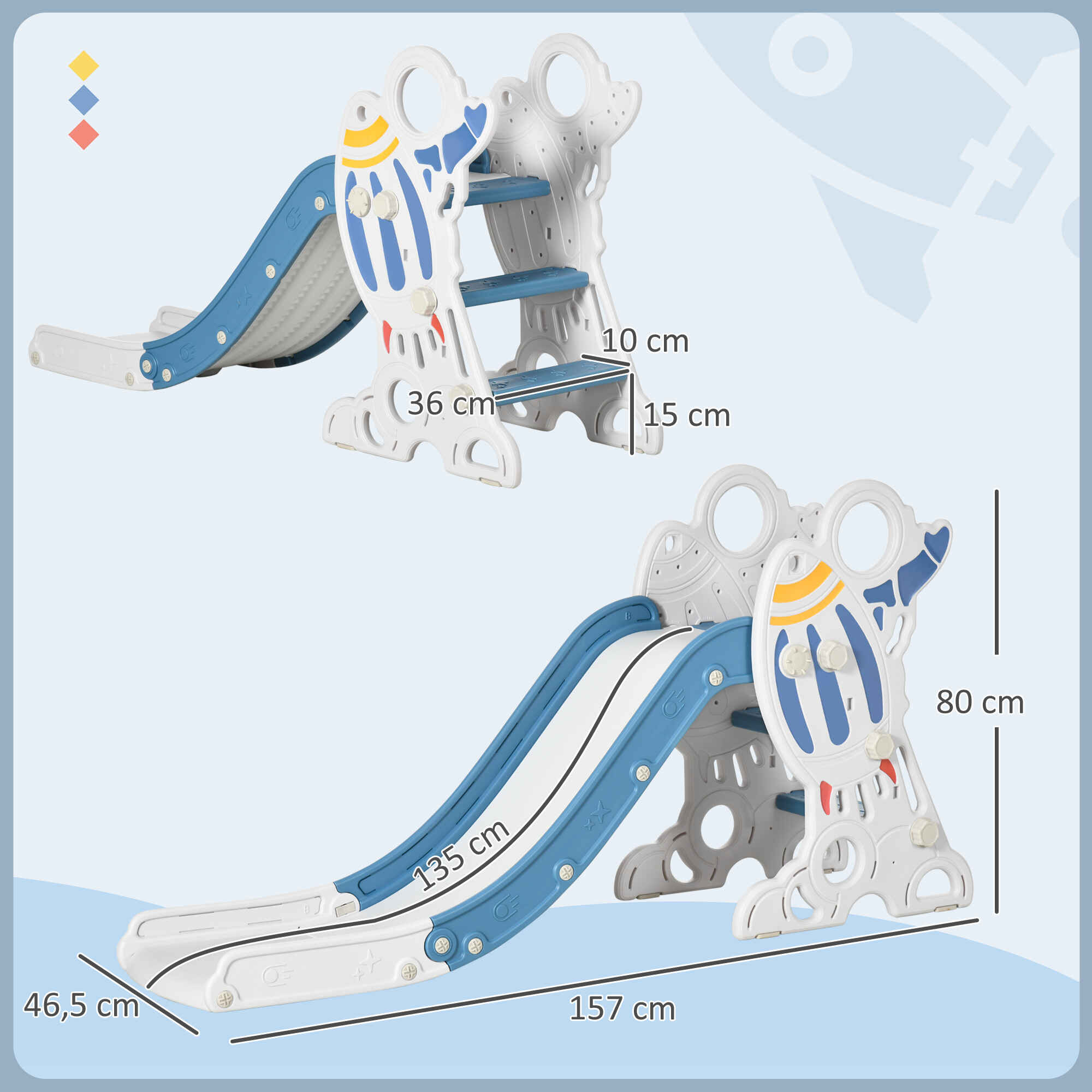 Tobogán infantil 157 cm para niños 18-36 meses con 3 escaleras antideslizantes azul y gris