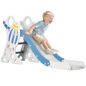 Tobogán infantil 157 cm para niños 18-36 meses con 3 escaleras antideslizantes azul y gris