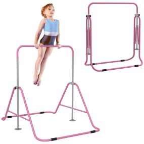 Barra de gimnasia artística horizontal plegable ajustable rosa para entrenamiento en casa niños y niñas