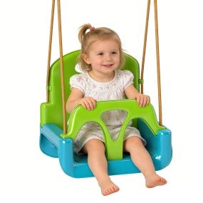 Columpio infantil 3 en 1 con cuerda ajustable, respaldo desmontable, barra en T y cinturón, verde oscuro