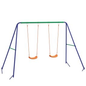 Columpio infantil para niños de 3 a 8 años con 2 sillas, soporte de metal, carga 90 kg, multicolor