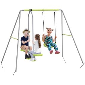 Columpio infantil exterior con 1 columpio simple y 1 planeador anti-UV gris y verde 135 kg 255x160x180 cm