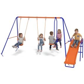 Columpio infantil 4 en 1 con 2 asientos, planeador y tobogán, cuerda ajustable, anti-UV, 225 kg, multicolor