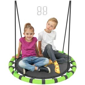 Columpio infantil redondo para jardín exterior ajustable impermeable 150 kg Ø100x180 cm negro y verde