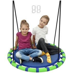 Columpio infantil redondo para jardín exterior ajustable impermeable 150 kg Ø100x180 cm azul y verde