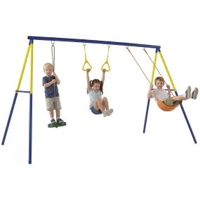 Columpio infantil 3 en 1 de pie con aros de gimnasia, carga 150 kg, interior y exterior, multicolor