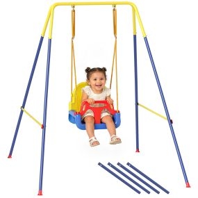 Columpio para bebés 3 en 1 azul con cuerdas ajustables y cinturón de seguridad para interior y exterior