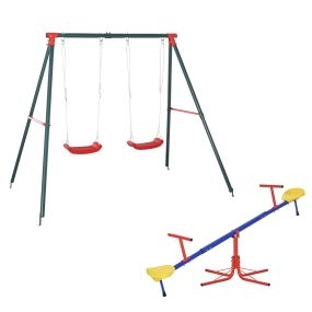 Conjunto infantil de balancín giratorio 360° y columpio doble ajustable multicolor para jardín y parque