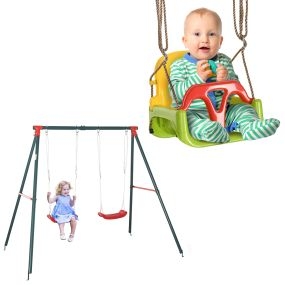 Conjunto de columpio doble para niños +3 años y columpio para bebés 9-36 meses multicolor
