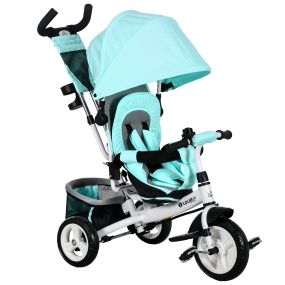 Triciclo para Bebés Triciclo Evolutivo para Niños con Toldo Plegable Mango de Empuje Telescópico y Desmontable Bolso para Mamá y Portabotellas 102x49x102 cm Verde Mint