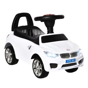 Coche correpasillos para niños 18-36 meses con faros, música, bocina, volante y asa, blanco