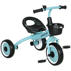 Triciclo infantil azul para niños de 2 a 5 años con asiento ajustable, cesta y timbre