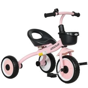Triciclo infantil rosa para niños de 2 a 5 años con asiento ajustable, cesta y timbre