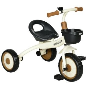 Triciclo infantil para niños de 2 a 5 años con asiento ajustable, cesta, timbre y 3 ruedas, crema
