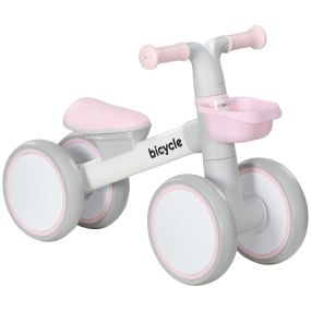 Bicicleta sin pedales para niños 12-36 meses con asiento ajustable, cesta, 4 ruedas, rosa