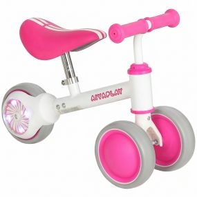 Bicicleta sin Pedales, Bici Correpasillos con Limitado a 135°, Asiento Ajustable en Altura y Ruedas Traseras con Luces, Bicicleta de Equilibrio para Niños y Niñas de 1 a 2 Años, Rosa