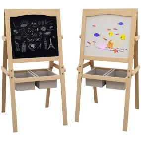 Caballete infantil 3 en 1 de madera doble cara con pizarra blanca y rollo de papel 58x50,5x109 cm natural