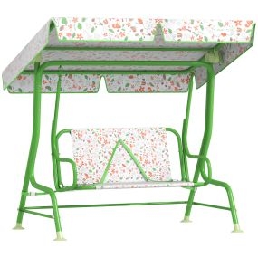 Columpio de jardín exterior para niños +3 años 2 plazas con toldo ajustable y arnés verde 112x75x120 cm
