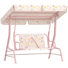 Columpio de jardín exterior para niños +3 años 2 plazas con toldo ajustable rosa 112x75x120 cm