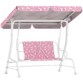 Columpio de jardín exterior para niños 2 plazas con toldo ajustable y cinturones, 112x75x120 cm, rosa